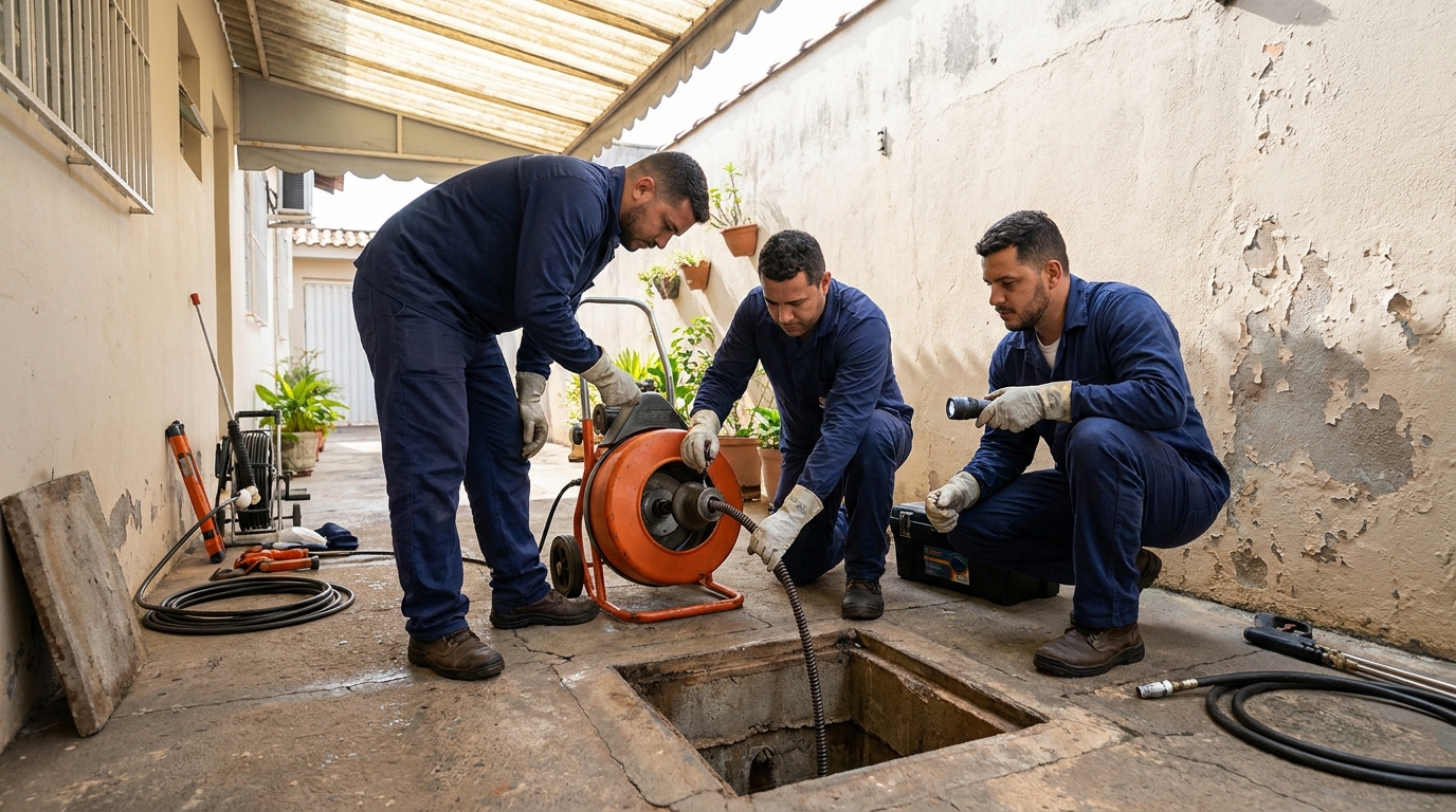 Desentupimento de esgoto com hidrojateamento em Londrina‑PR