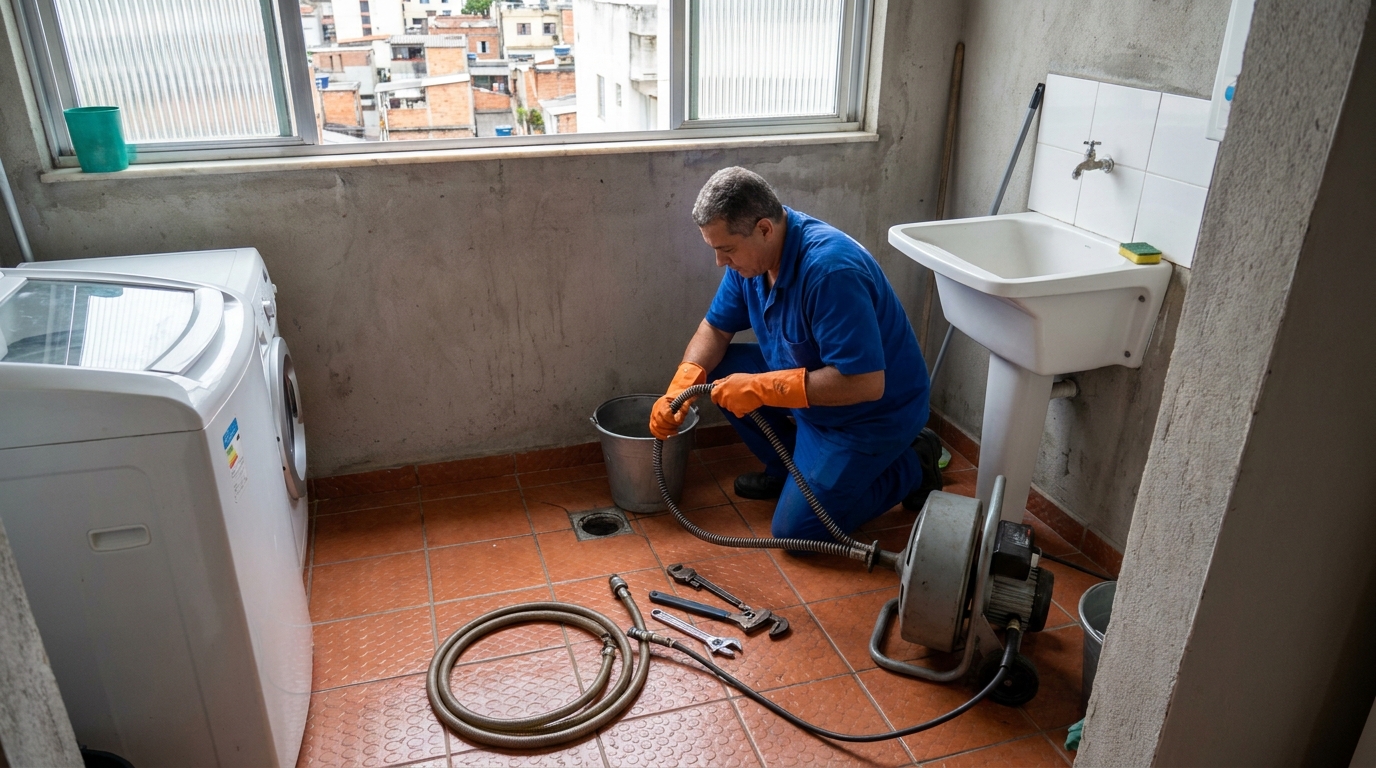 Desentupimento de ralo com equipamento em Londrina‑PR