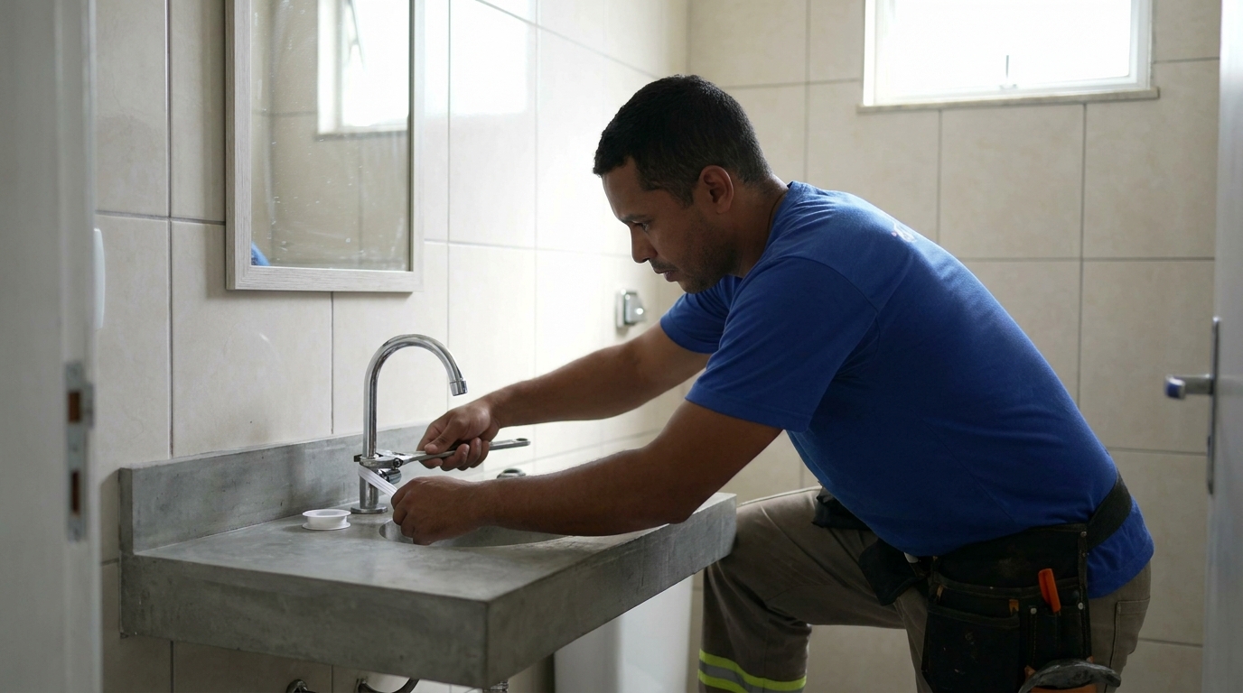 Encanador instalando torneira em Londrina‑PR