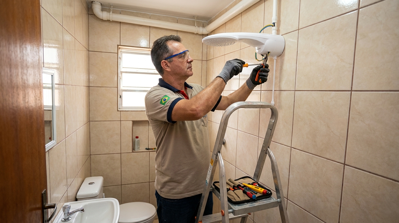 Instalação de chuveiro no banheiro em Londrina‑PR